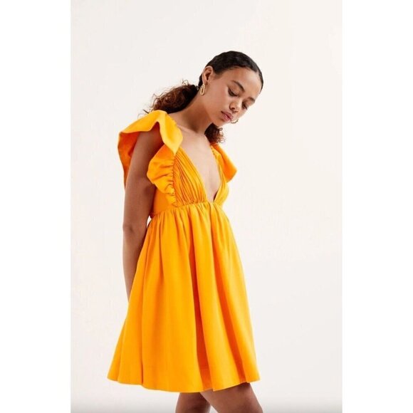 For Love & Lemons Clementine Mini Dress Orange Womens Size Medium - Picture 4 of 14